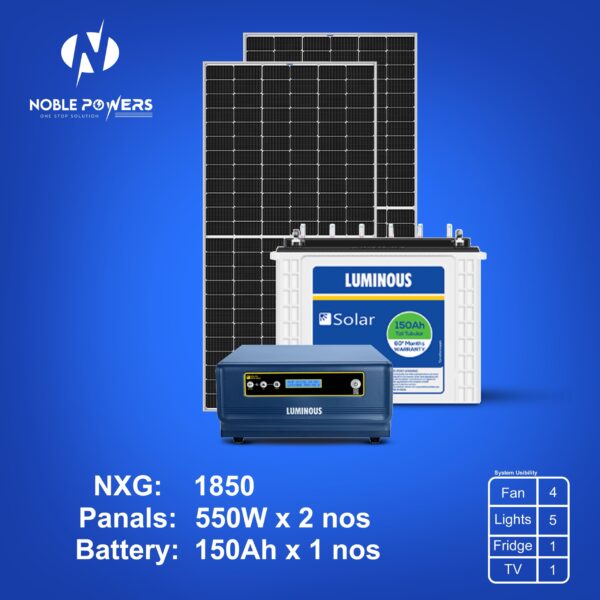 Luminous NXG+ 1850 Inverter (1) with LPTT 12150LBattery (2) and Solar Panel 550W (2) - Image 2