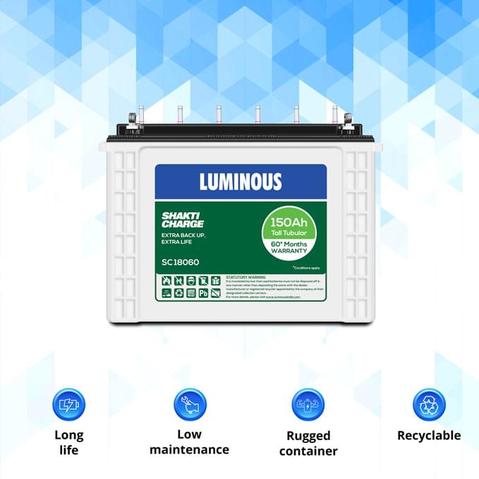LUMINOUS 150Ah Shakti Charge Tubular Inverter Battery -SC18060 (150Ah) - Image 2