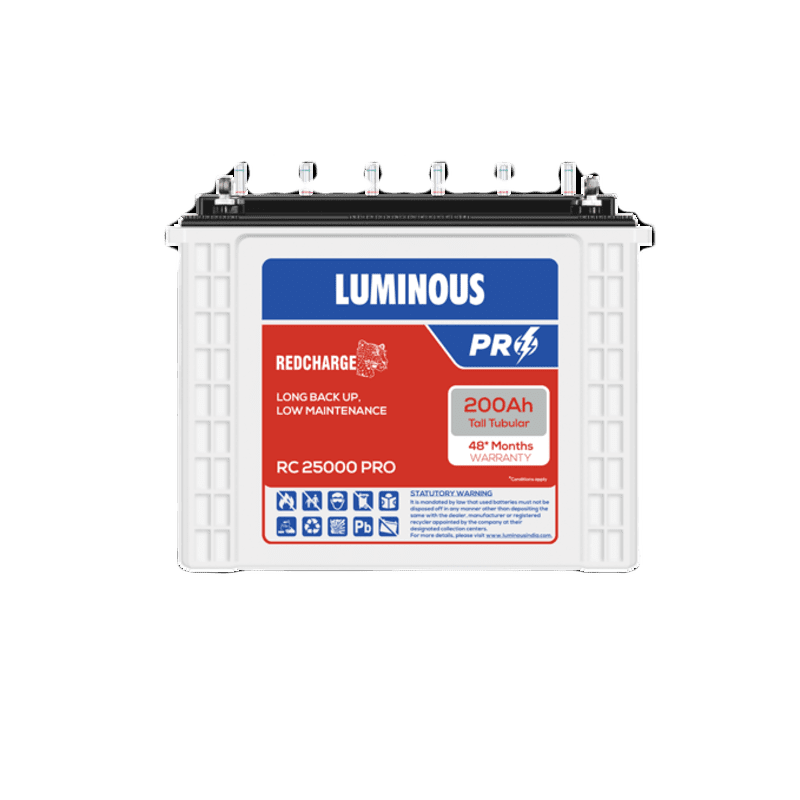 LUMINOUS 200Ah Red Charge Tall Tubular PRO Inverter Battery for Home, Office & Shops -RC 25000PRO (200Ah)
