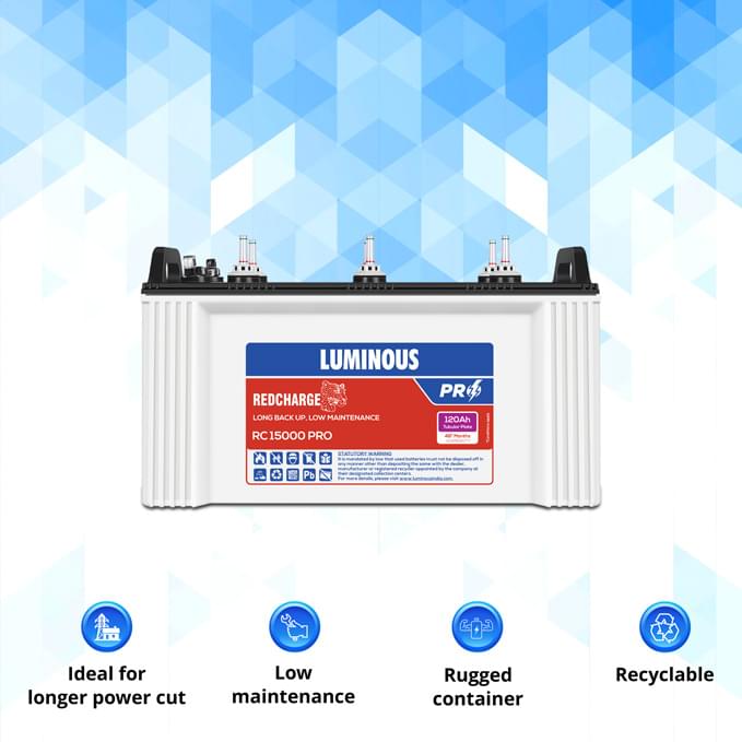 LUMINOUS 120Ah Red Charge Tubular Inverter Battery (Blue and White) -RC 15000 (120Ah) - Image 2